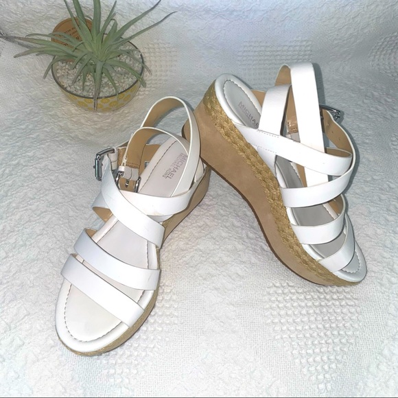 MICHAEL KORS White Leather Strap Wedges size 6.5 - Picture 1 of 6